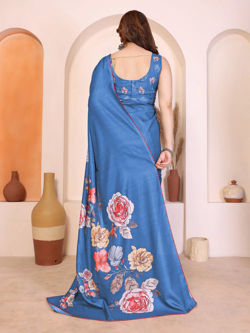 Blue Manipuri Silk Elegant Party Wear Saree Collection With Blouse - Detail View | Samyak Fashion