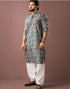 Blue Modal Silk Mens Kurta With Payjama - Detail View | Samyak Fashion