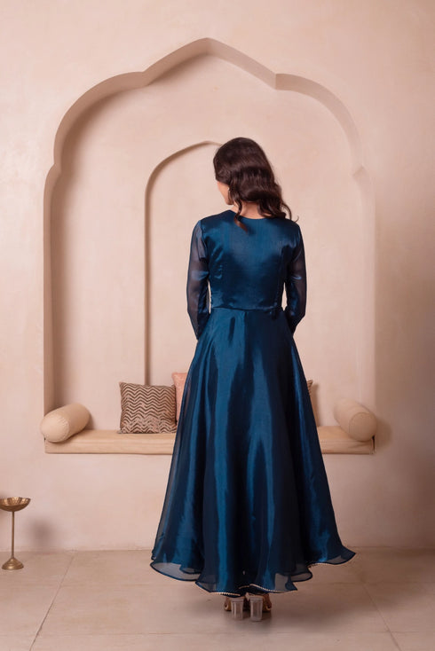 Blue Organza Salwar Suit - Detail View | Samyak Fashion