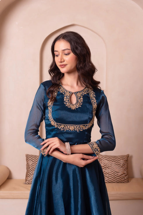 Blue Organza Salwar Suit - Close-up View | Samyak Fashion