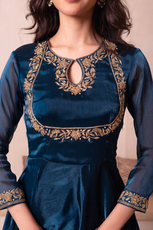 Blue Organza Salwar Suit - Full View | Samyak Fashion
