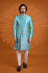 Blue Pure Banarasi Jacqurd Fabric Mens Premium Men's Sherwani - Front View | Samyak Fashion
