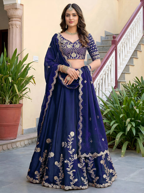 Blue Rangoli Silk Lehenga Choli - Front View | Samyak Fashion