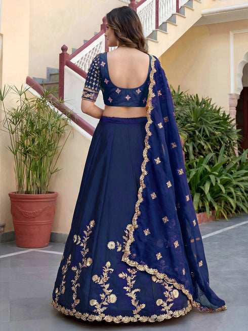 Blue Rangoli Silk Lehenga Choli - Back View | Samyak Fashion