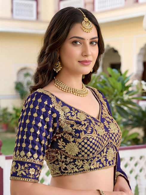 Blue Rangoli Silk Lehenga Choli - Side View | Samyak Fashion