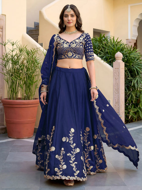 Blue Rangoli Silk Lehenga Choli - Detail View | Samyak Fashion