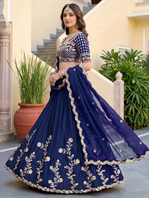Blue Rangoli Silk Lehenga Choli - Close-up View | Samyak Fashion
