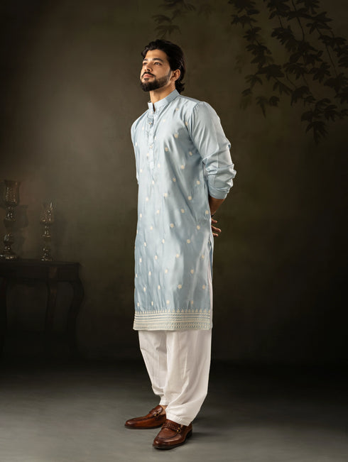 Blue Rayon Mens Kurta With Payjama - Detail View | Samyak Fashion