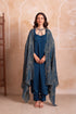Blue Satin Salwar Suit - Front View | Samyak Fashion