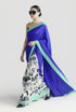 Blue Satin Saree With Blouse - Front View | Samyak Fashion