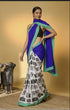 Blue Satin Saree With Blouse - Detail View | Samyak Fashion