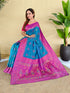 Blue Silk Elegant Party Wear Saree Collection With Blouse - Side View | Samyak Fashion