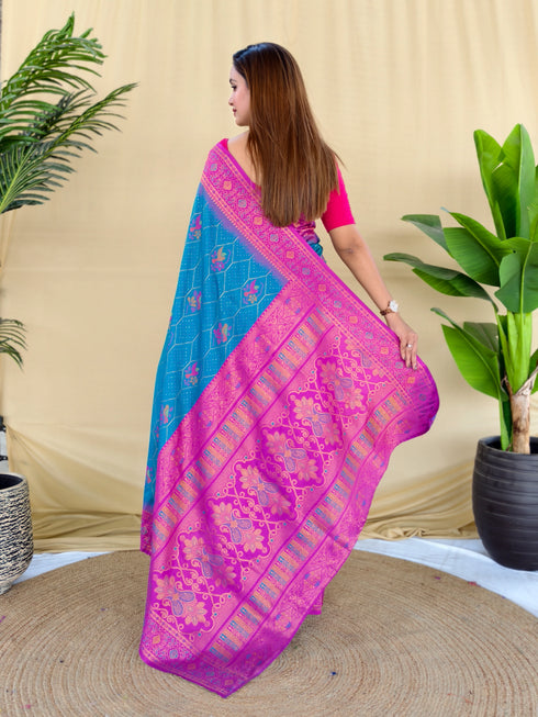 Blue Silk Elegant Party Wear Saree Collection With Blouse - Detail View | Samyak Fashion