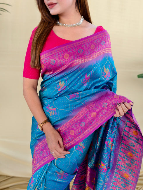 Blue Silk Elegant Party Wear Saree Collection With Blouse - Full View | Samyak Fashion