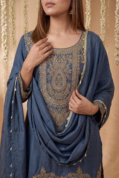 Blue Simmer Tissue Salwar Suits - Side View | Samyak Fashion