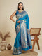 Blue Soft Kanjivaram Silk Traditional Function Wear Soft Kanjivaram Silk Saree Collection With Blouse - Front View | Samyak Fashion