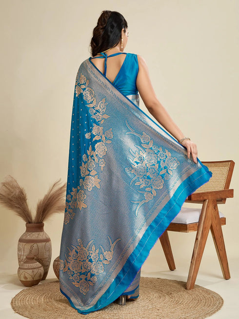 Blue Soft Kanjivaram Silk Traditional Function Wear Soft Kanjivaram Silk Saree Collection With Blouse - Detail View | Samyak Fashion