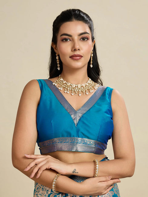 Blue Soft Kanjivaram Silk Traditional Function Wear Soft Kanjivaram Silk Saree Collection With Blouse - Full View | Samyak Fashion