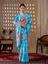 Blue Soft Satin Georgette Saree With Blouse - Back View | Samyak Fashion