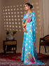 Blue Soft Satin Georgette Saree With Blouse - Side View | Samyak Fashion
