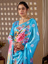 Blue Soft Satin Georgette Saree With Blouse - Full View | Samyak Fashion