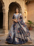Blue Tabby Silk Lehenga Choli - Front View | Samyak Fashion