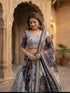 Blue Tabby Silk Lehenga Choli - Side View | Samyak Fashion