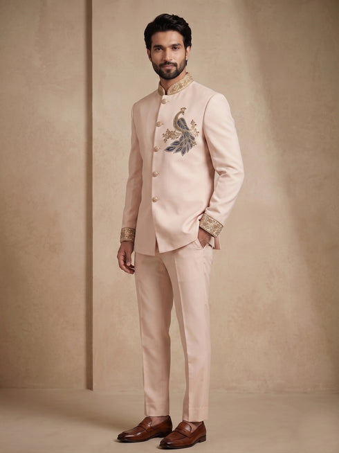 Blush Pink Doniar Satin Mens Men's Jodhpuri - Back View | Samyak Fashion