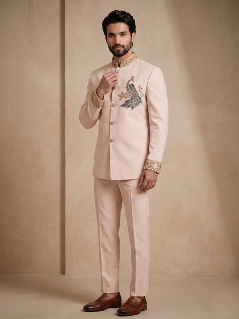 Blush Pink Doniar Satin Mens Men's Jodhpuri - Side View | Samyak Fashion