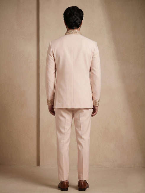 Blush Pink Doniar Satin Mens Men's Jodhpuri - Detail View | Samyak Fashion