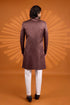 Brown Art Silk Mens Premium Men's Sherwani - Side View | Samyak Fashion