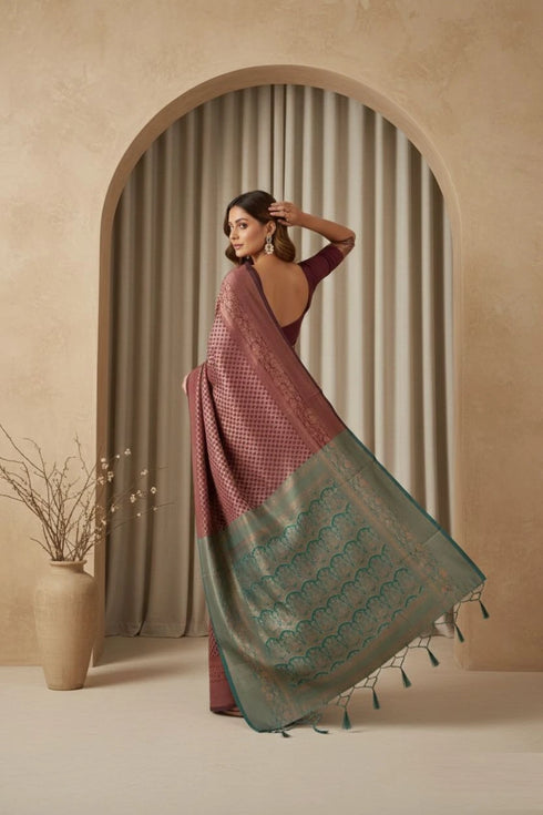 Brown Art Silk Saree With Blouse - Side View | Samyak Fashion