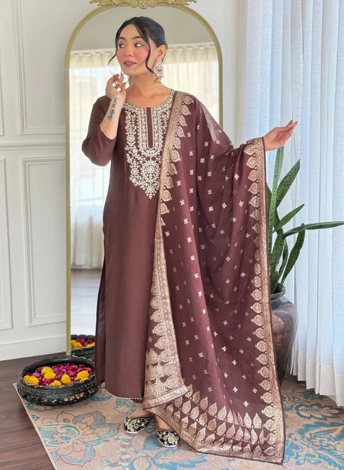 Brown Cotton Blend Salwar Suit - Back View | Samyak Fashion
