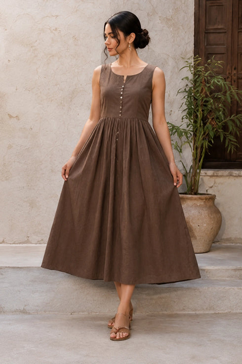Brown Cotton Gown - Front View | Samyak Fashion
