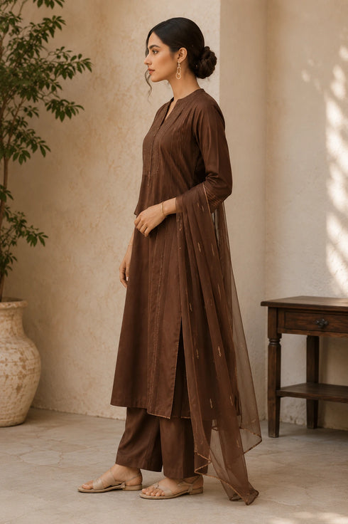 Brown Cotton Salwar Suit - Back View | Samyak Fashion