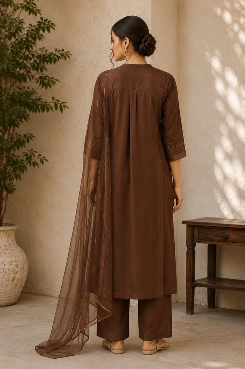 Brown Cotton Salwar Suit - Side View | Samyak Fashion