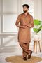 Brown Cotton Satin Mens Pathani Kurta With Payjama - Front View | Samyak Fashion