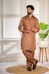 Brown Cotton Satin Mens Pathani Kurta With Payjama - Front View | Samyak Fashion