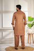 Brown Cotton Satin Mens Pathani Kurta With Payjama - Back View | Samyak Fashion