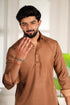 Brown Cotton Satin Mens Pathani Kurta With Payjama - Side View | Samyak Fashion
