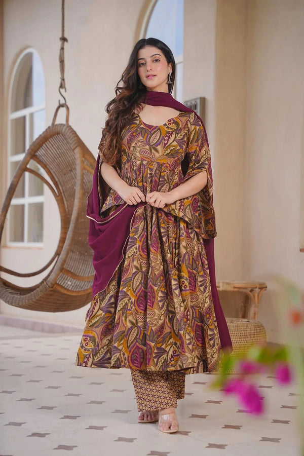 Brown Cotton Silk Salwar Suit - Front View | Samyak Fashion