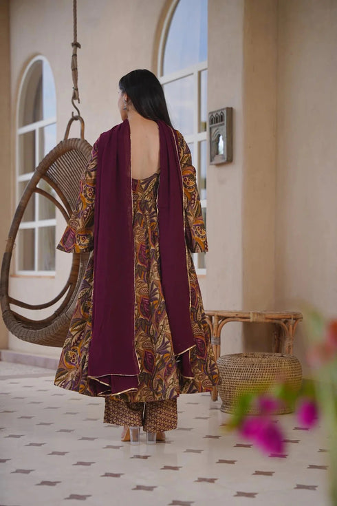 Brown Cotton Silk Salwar Suit - Back View | Samyak Fashion