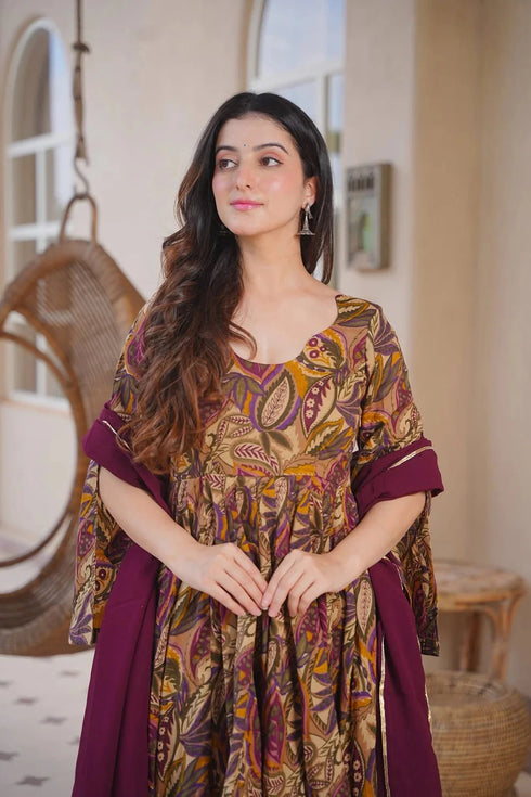 Brown Cotton Silk Salwar Suit - Side View | Samyak Fashion