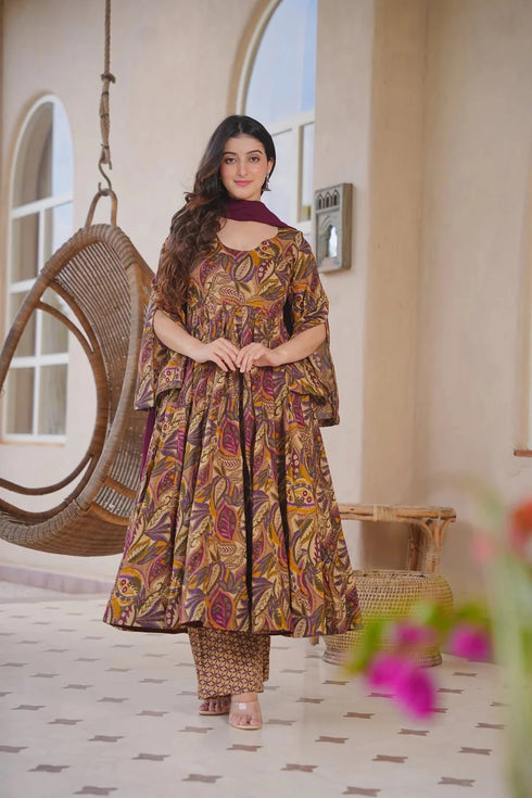Brown Cotton Silk Salwar Suit - Close-up View | Samyak Fashion