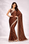 Brown Crepe Saree With Blouse - Front View | Samyak Fashion