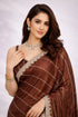 Brown Crepe Saree With Blouse - Side View | Samyak Fashion