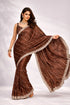 Brown Crepe Saree With Blouse - Detail View | Samyak Fashion