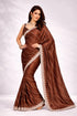 Brown Crepe Saree With Blouse - Close-up View | Samyak Fashion