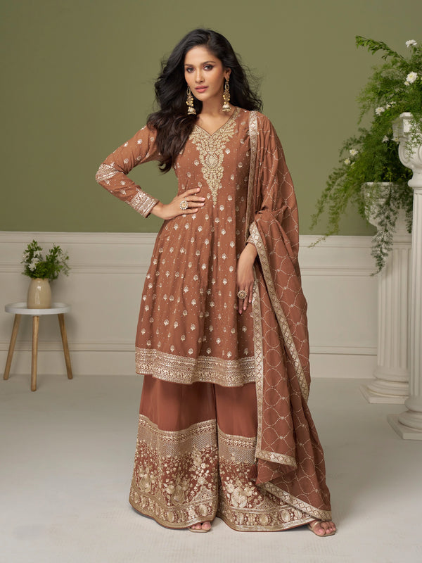 Brown Georgette Salwar Suit - Front View | Samyak Fashion