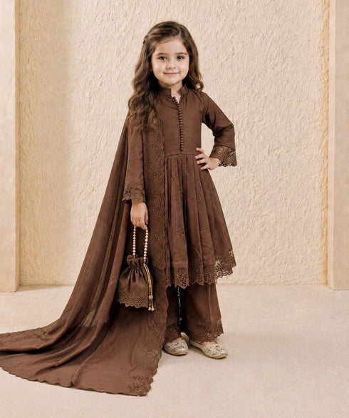 Brown Heavy Roman Sillk Stitched Embroidery Sequence Work - Back View | Samyak Fashion